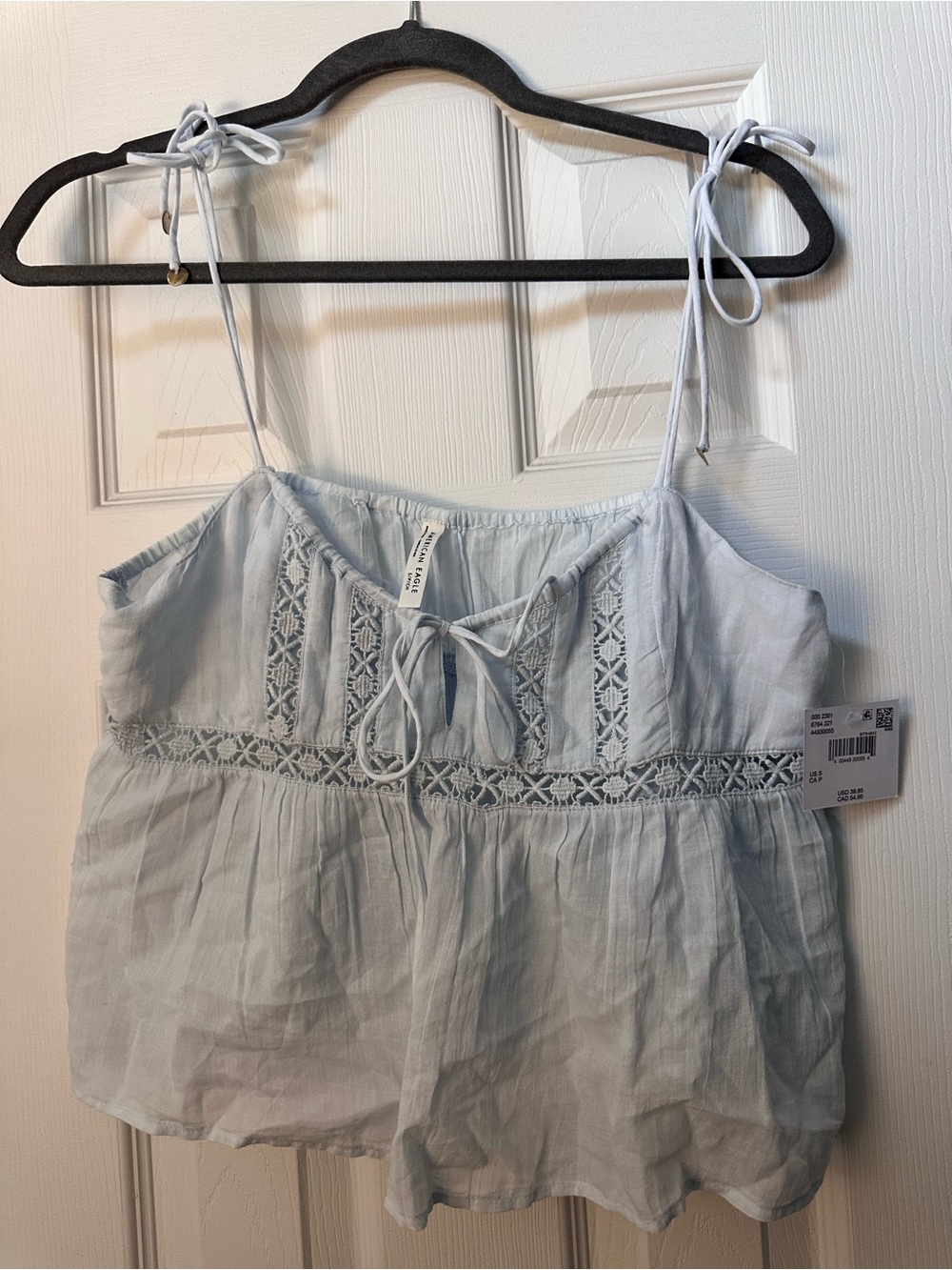 American Eagle Outfitters Pale Blue Lace-Trim Tie-Shoulder Camisole
